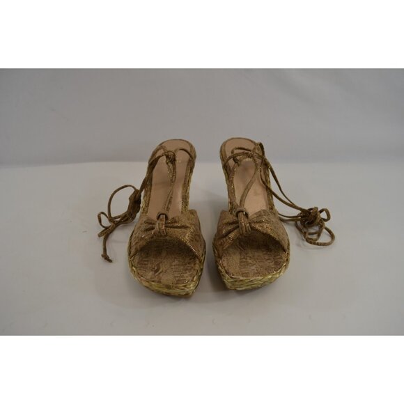 Stuart Weitzman Espadrilles Size 9.5S Strappy Open Toe Wedge Sandals Shiny - Picture 2 of 10